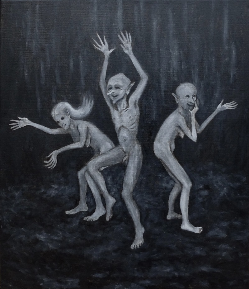 Jesse Asselman Three Laughing Deamons, oil on linen, 60x70, 2020