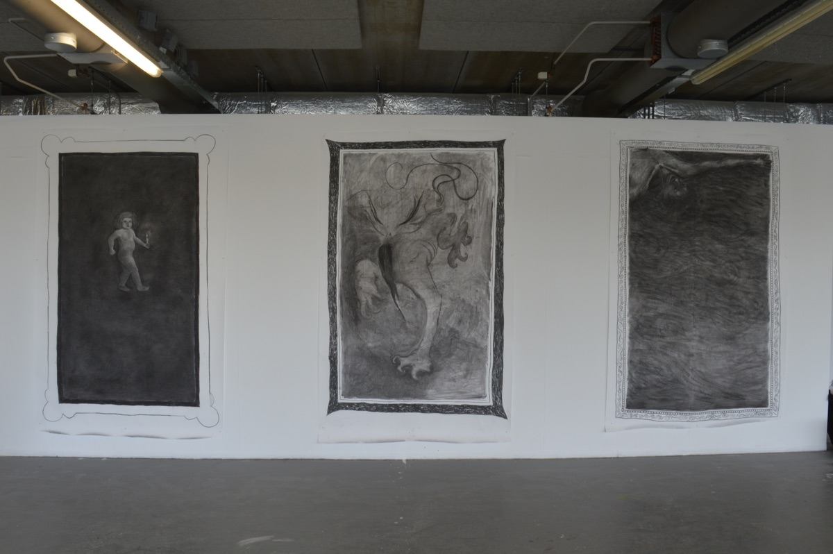 Jesse asselman Untitled Triptych, charcoal on paper, 2017